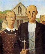 Grant Wood American Gothic oil painting on canvas